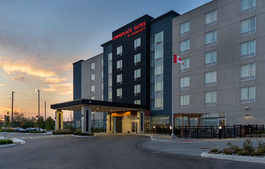 Exterior of TownePlace Suites by Marriott Brantford near Affinity Conference Centre event venue.