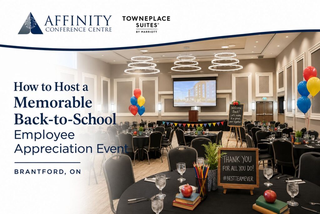 corporate event venue Brantford set up for a back-to-school employee appreciation party