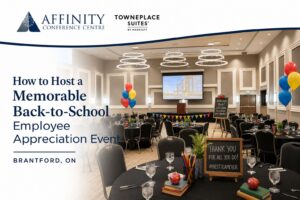corporate event venue Brantford set up for a back-to-school employee appreciation party