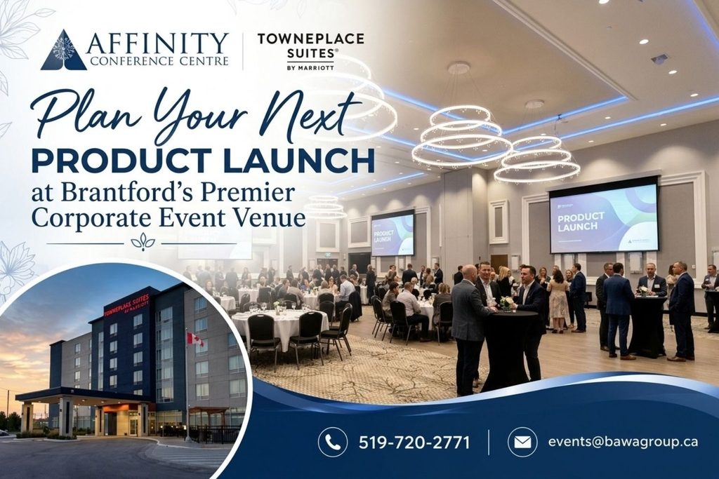 Product launch event at Affinity Conference Centre in Brantford with TownePlace Suites by Marriott.