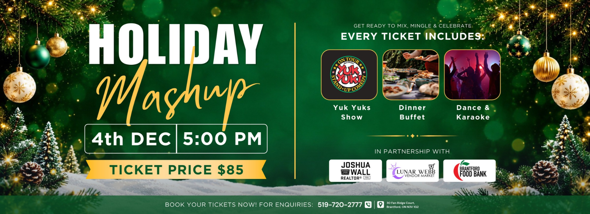 Holiday Mashup on Dec 4 at 5 PM, $85: Yuk Yuks comedy show, dinner buffet, and dance party.